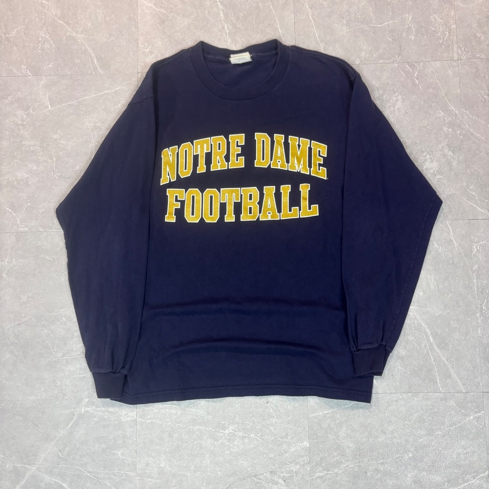 Majestic Notre Dame Football Long Sleeve Shirt Navy Blue Mens XL 5320